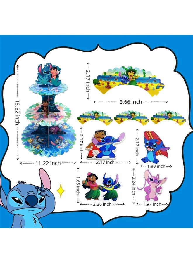 ILovhaprty 25pcs Stitch Cake Decoration Set – Lilo & Stitch Cake Stand with Cake Borders and Cake Toppers, Stitch Birthday Party Supplies for Dessert Table Decorations - Image 3